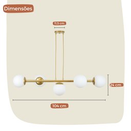 Pendente Jabuticaba Dourado 5 Globos de Vidro Mesa de Jantar:branco Fosco - 4