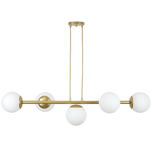 Pendente Jabuticaba Dourado 5 Globos de Vidro Mesa de Jantar:branco Fosco