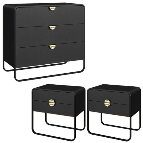 Comoda 02 Mesas de Cabeceira Organica Artesano Nero Preto