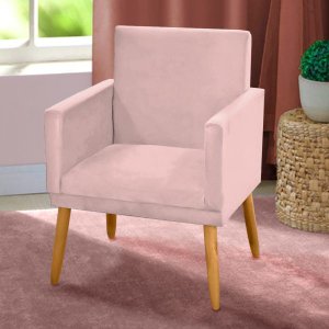 Poltrona Nina para Recepção Consultório Veludo Rosa Rosê Decorativa