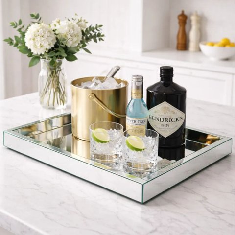 Bandeja Espelhada Prata Bar Decorativa Extra Grande 40x60 Cm