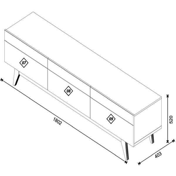 Rack Classic 3 Gavetas 180cm Imcal 11233 Off White Nature Sala - 2