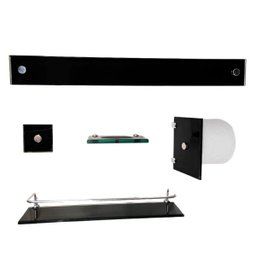 Kit Acessórios para Banheiro 5 Peças de Vidro Reto Preto - 1
