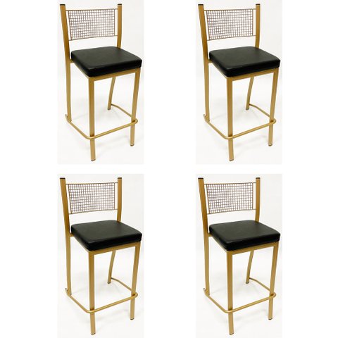 Banqueta Média para Balcão Empilhável Kit 4 Unidades Cor Dourado Fosco Assento Preto Altura 65cm