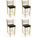 Ver imagem 1 de Banqueta Média para Balcão Empilhável Kit 4 Unidades Cor Dourado Fosco Assento Preto Altura 65cm
