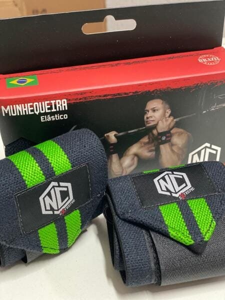 Munhequeira Elástica - Preto com Verde - (Par) Unico - 2