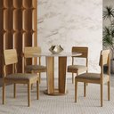 Ver imagem 1 de Mesa de Jantar Ana 135cm Redonda VIDRO18MM Cinamomo Off White com Kit 4 Cadeiras Ana Linho Bege - Va