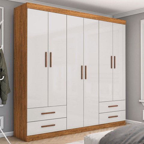 Guarda-roupa Casal Genova 6 Portas 4 Gavetas Cinamomo/off White - Carioca Móveis