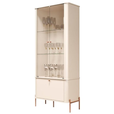Cristaleira Sala de Estar Tucupí com 3 Portas e Pés de Metal Off White/bronze