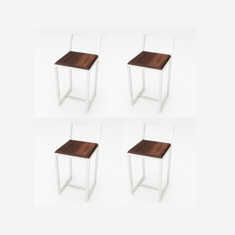 Jogo 4 Banqueta Baixa Para Cozinha Madeira Imbuia Industrial White