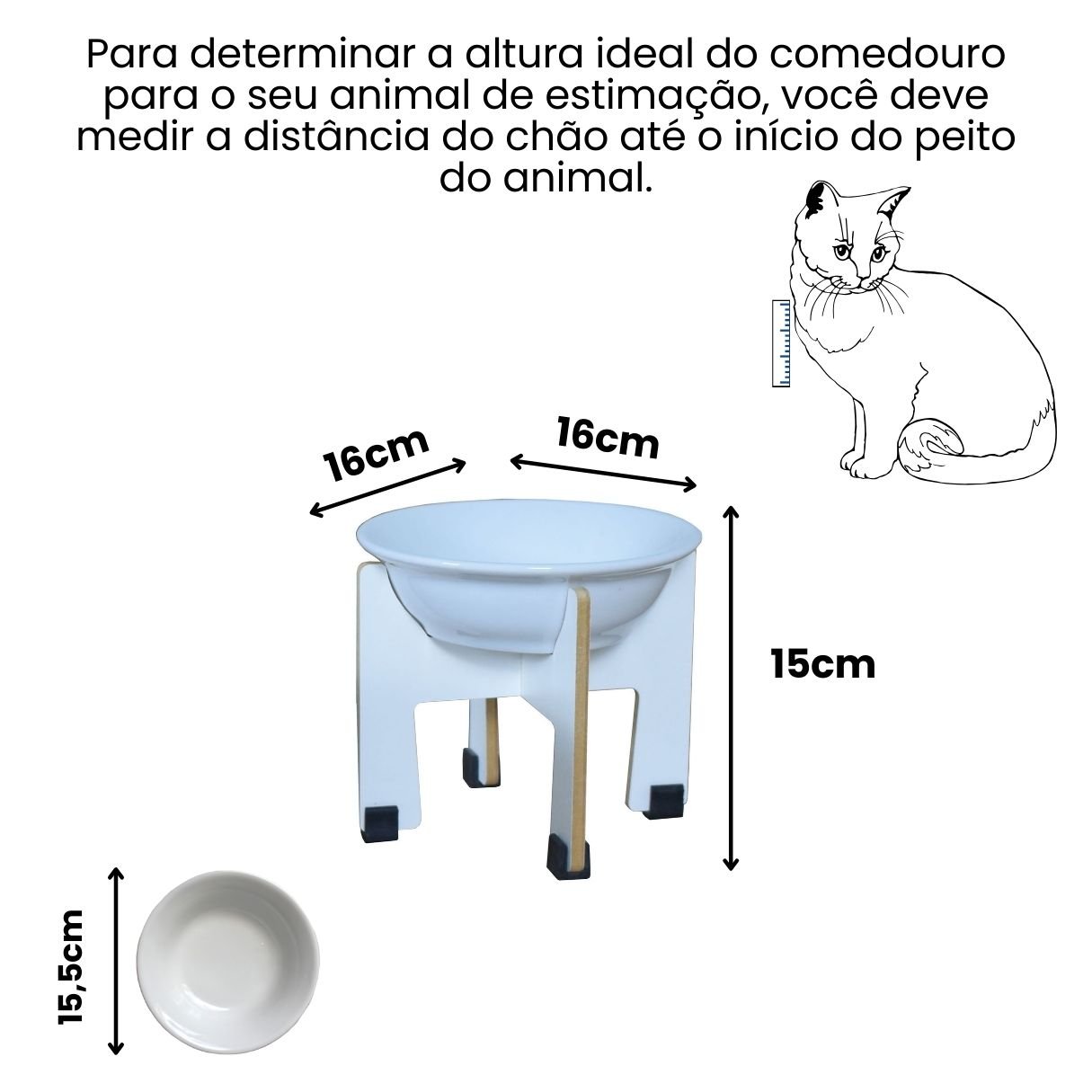 Comedouro Elevado Gato Cachorro Pet Mdf Modelo Torre:15cm/porcelana - 2