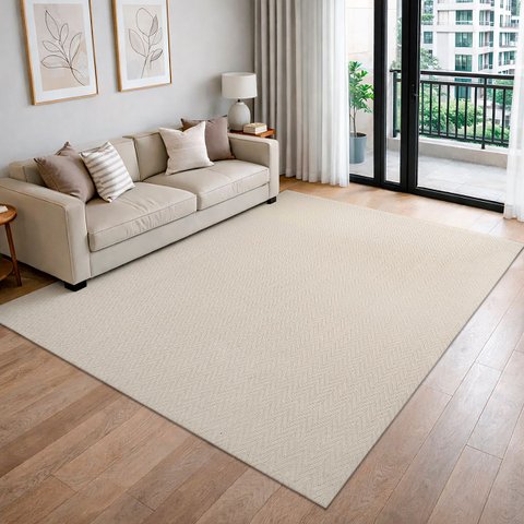 Tapete Sala Quarto Grande 2,50 x 3,00m Chevron Rústico Cru Artesanal 100% Algodão Antiderrapante
