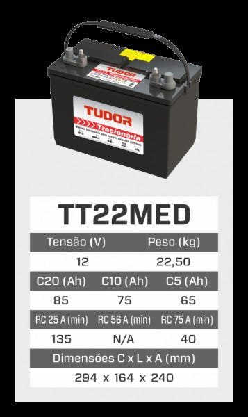 Bateria Tudor Tracionária TT22MED 12V 85Ah Veículo Elétrico - 2