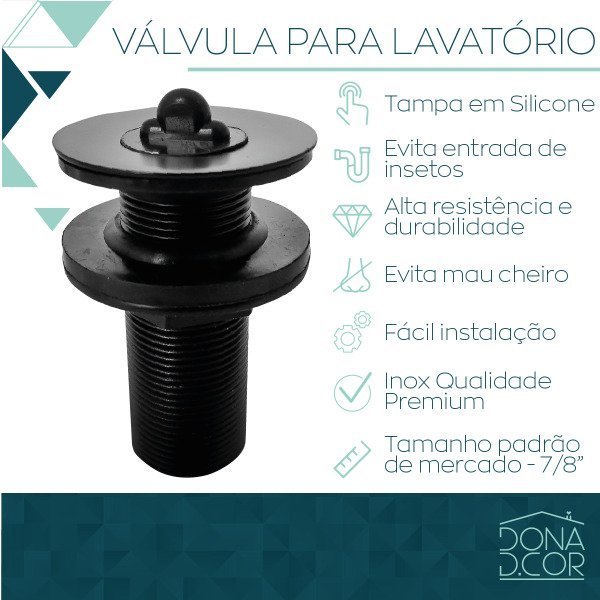 Valvula Preta 7/8 Inox Banheiro Ralo Lavatorio  Pia Louça Cuba preto - 5