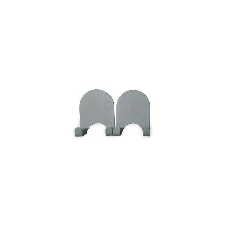 KIT 2 GANCHOS DUPLOS DE METAL CINZA COM ADESIVO - OIKOS