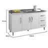 Balcão Isabel com Pia 160cm 3 Portas 3 Gavetas - Doce Sonho Móveis BI/CP/160/3P3G1 - 3