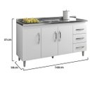 Ver imagem 3 de Balcão Isabel com Pia 160cm 3 Portas 3 Gavetas - Doce Sonho Móveis BI/CP/160/3P3G1