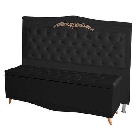 Kit de Cabeceira de Cama Box e Calçadeira Baú Barcelona Casal 140 Cm Retro Capitonê Suede Preto