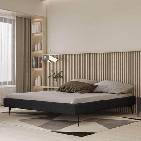 Base Bi Partida Slim Casal em Linho sem Cabeceira Skybox Cor Preto