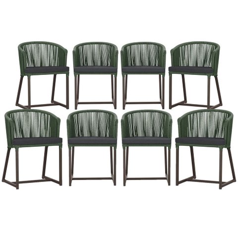 8 Cadeiras de Jantar Área Noronha em Alumínio com Pintura Marrom Corda Náutica Estofado 11 Trama Ori