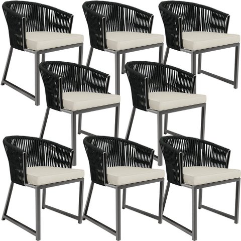 Kit 08 Cadeiras Decorativas para Área Gourmet Cozinha Corda Náutica Bethari D04 Preto - Lyam Decor