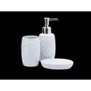 Ver imagem 2 de Kit Porta Sabonete Líquido Porcelana Barroco Branco 3 Peças