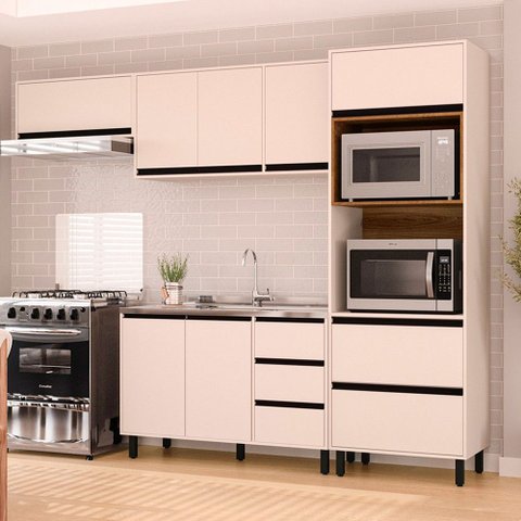 Cozinha Completa Koya 8 Portas 4 Gavetas 40250029 Creme - Politorno