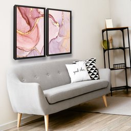Quadro Decorativo Rosê Marmorizado Grande Moldura Luxo - 1