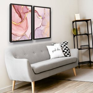 Quadro Decorativo Rosê Marmorizado Grande Moldura Luxo