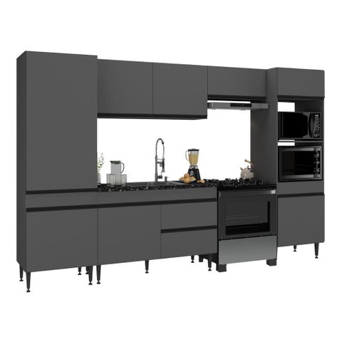 Armário de Cozinha Modulada Completa 313cm Milano Multimóveis Mp2396 Cinza