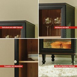 Cristaleira Estante Para Livros Ditália 1 Porta Vidro E-963 Cor:Preto - 11