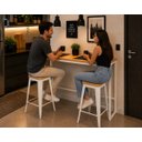 Ver imagem 3 de Mesa Jantar Aparador Bancada Alta Industrial 140x30cm Tampo Bege Pés Branco