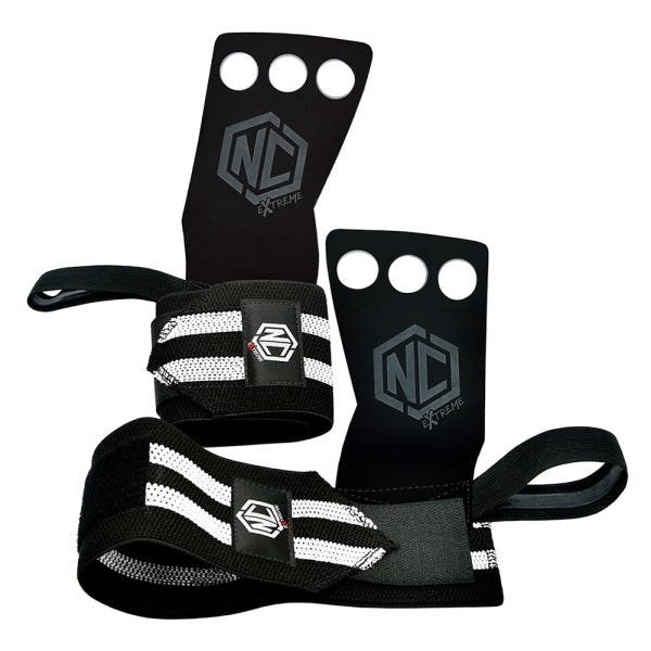 Luva Grip Três Furos com Munhequeira - Preto com Branco - (Par) M - 1