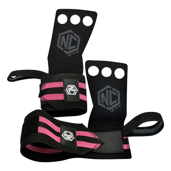 Luva Grip Três Furos com Munhequeira - Preto com Rosa- (Par) M - 1