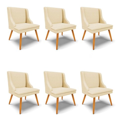 Kit 6 Cadeiras Estofadas para Sala de Jantar Pés Palito Lia Veludo Off White Luxo - Ibiza