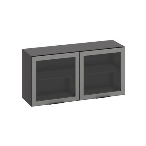 Armário Aéreo de Cozinha 120 cm Rubi 2 Portas com Vidro Grafite - Pnr Móveis