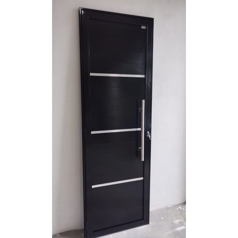 Porta de Alumínio  210 x 100 - Lambri Simples PRETA