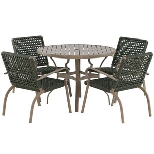 Kit 4 Cadeiras Corda Náutica e Mesa Tampo Ripado Varanda Alumínio Edícula