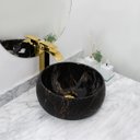 Ver imagem 3 de Kit Cuba Pia Louça Cerâmica Banheiro C/Torn e Vál Dourada 66