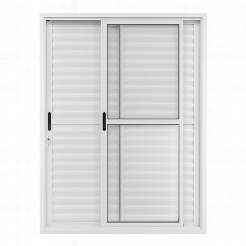 Porta Balcão de Aluminio Branco 3 Folhas Linha 25 com Fechadura 2,10x1,50