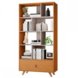 Estante para Livros Office 1 Gaveta Cinamomo/Off White - Jcm Móveis - 2