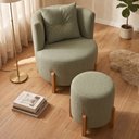 Ver imagem 6 de Kit Poltrona e Puff Luna Decorativa Curvo Orgânico Boucle Verde Montanaris Decor
