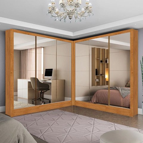 Closet Casal Duplo Dubai 06 Portas 06 Gavetas com Espelhos Premium Carioca Móveis