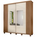 Ver imagem 1 de Roupeiro Casal 228cm Portas Correr Com Espelho Monte Carlo RV Móveis Cinamomo Ripado/Off White