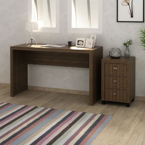 Conjunto de Escritório com Escrivaninha 02 pç CJ43018-085 Tecno Móbili - Tecno Móbili Nogal