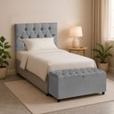 Ver imagem 1 de Cabeceira Solteiro Paris Estofada Painel com Recamier Baú 80cm para Cama Box Cinza - Arkell
