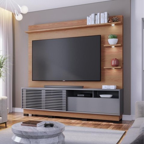 Home para TV Home para TV Ate 70 200cm MDP com LED Freijó Cinza Fosco Colibri Móveis