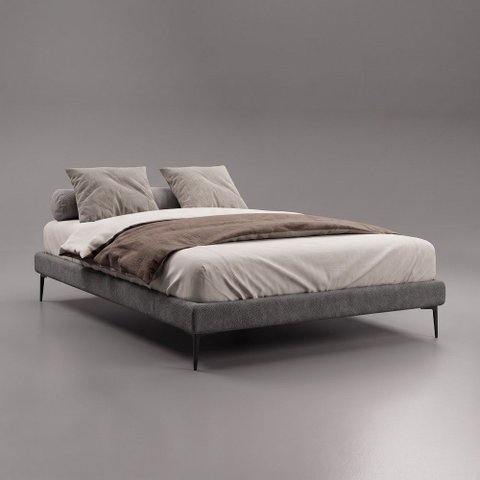 Cama Base Box Casal Unique 138x188 Sommier Moderno Pés de Ferro Bouclê Cinza - Abmaza