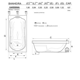 Banheira Retangular Gardenia com Hidro - 127v - 2