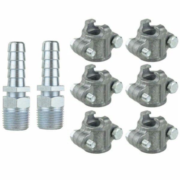 Abraçadeira 1/2" para Mangueira de Alta Pressão Lava Auto + Espigão 1/2" com Canal - Kit 8 unid